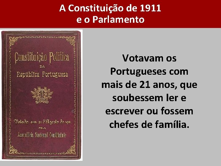 A Constituição de 1911 e o Parlamento Votavam os Portugueses com mais de 21