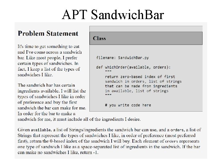 APT Sandwich. Bar 