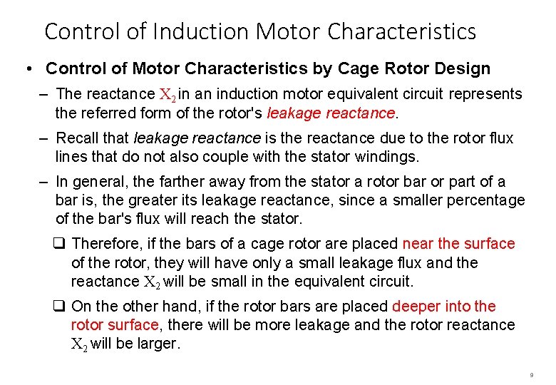 Control of Induction Motor Characteristics • Control of Motor Characteristics by Cage Rotor Design