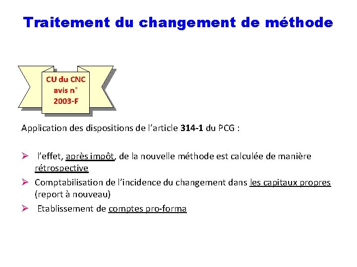 Traitement du changement de méthode CU du CNC avis n° 2003 -F Application des