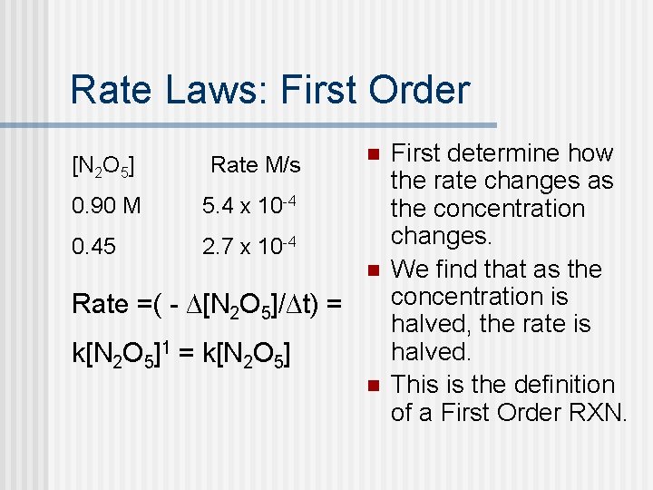 Rate Laws: First Order [N 2 O 5] Rate M/s 0. 90 M 5.