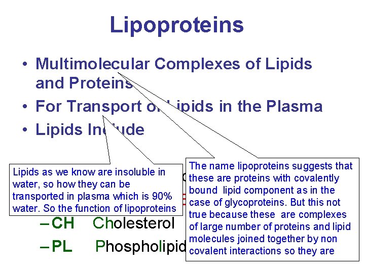 Lipoproteins • Multimolecular Complexes of Lipids and Proteins • For Transport of Lipids in