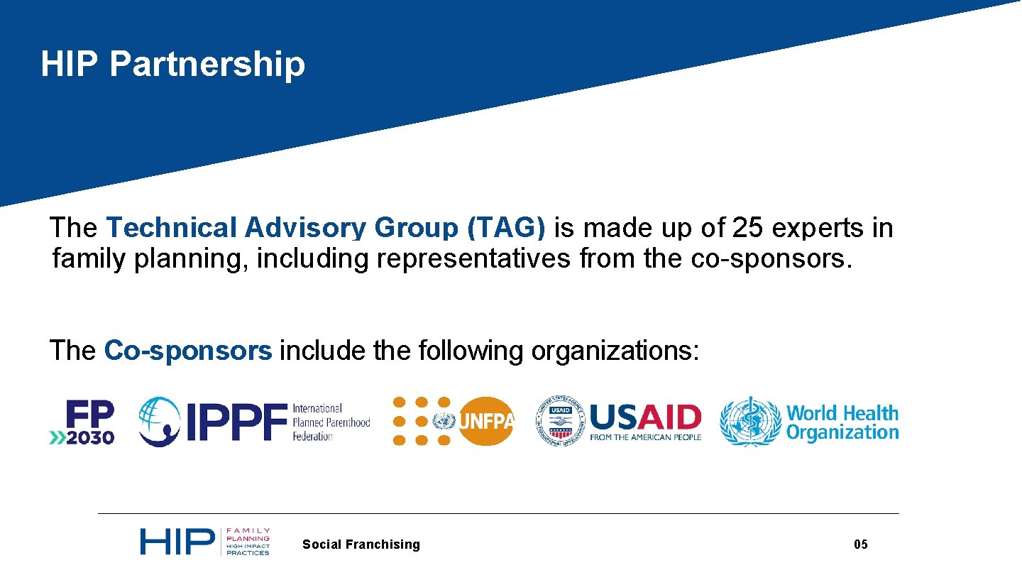 HIP Partnership The Technical Advisory Group (TAG) is made up of 25 experts in