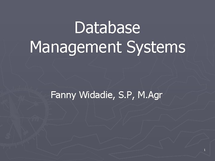 Database Management Systems Fanny Widadie, S. P, M. Agr 1 