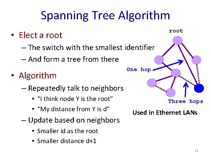 Spanning Tree Algorithm root • Elect a root – The switch with the smallest