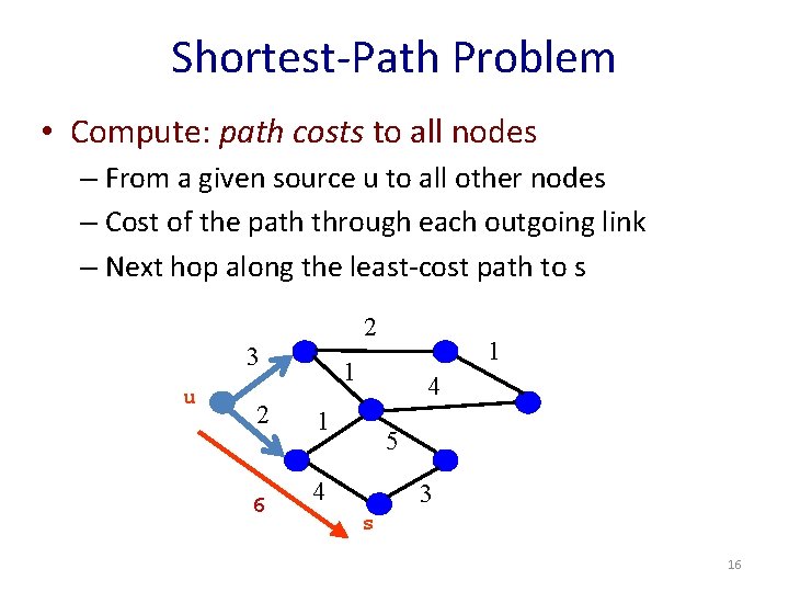 Shortest-Path Problem • Compute: path costs to all nodes – From a given source