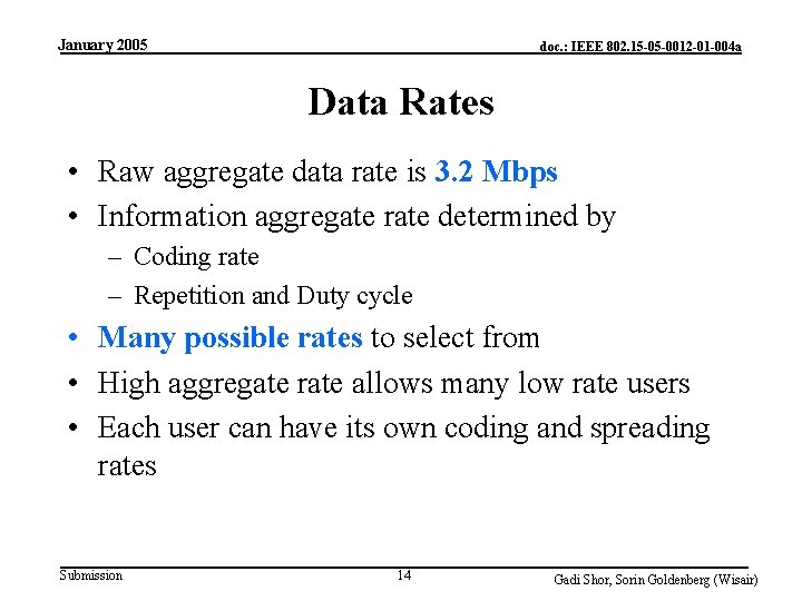 January 2005 doc. : IEEE 802. 15 -05 -0012 -01 -004 a Data Rates