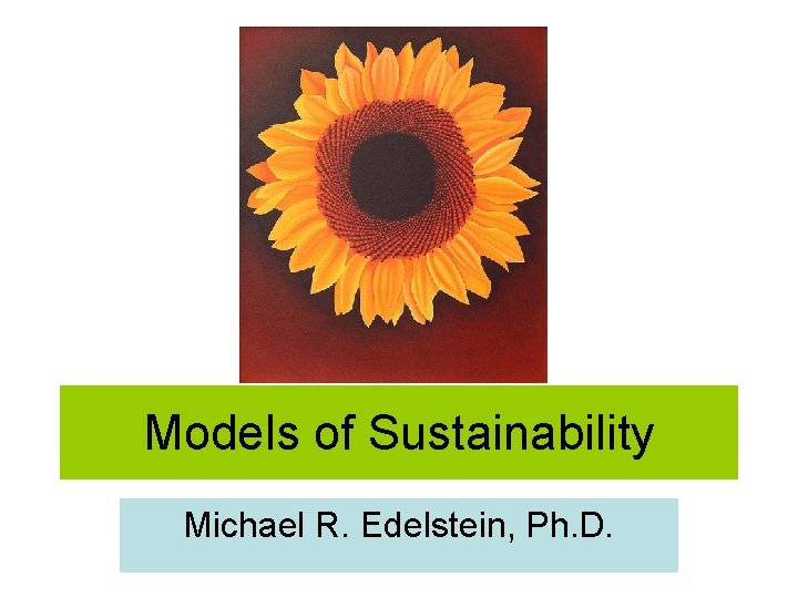 Models of Sustainability Michael R. Edelstein, Ph. D. 