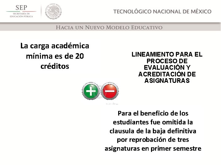 La carga académica mínima es de 20 créditos LINEAMIENTO PARA EL PROCESO DE EVALUACIÓN