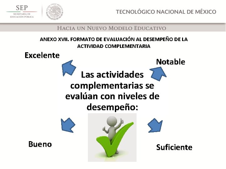 ANEXO XVII. FORMATO DE EVALUACIÓN AL DESEMPEÑO DE LA ACTIVIDAD COMPLEMENTARIA Excelente Notable Las