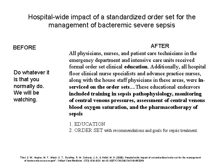 Hospital-wide impact of a standardized order set for the management of bacteremic severe sepsis Hospital-wide impact of a standardized order set for the management of bacteremic severe sepsis