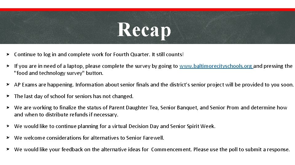Recap Continue to log in and complete work for Fourth Quarter. It still counts!