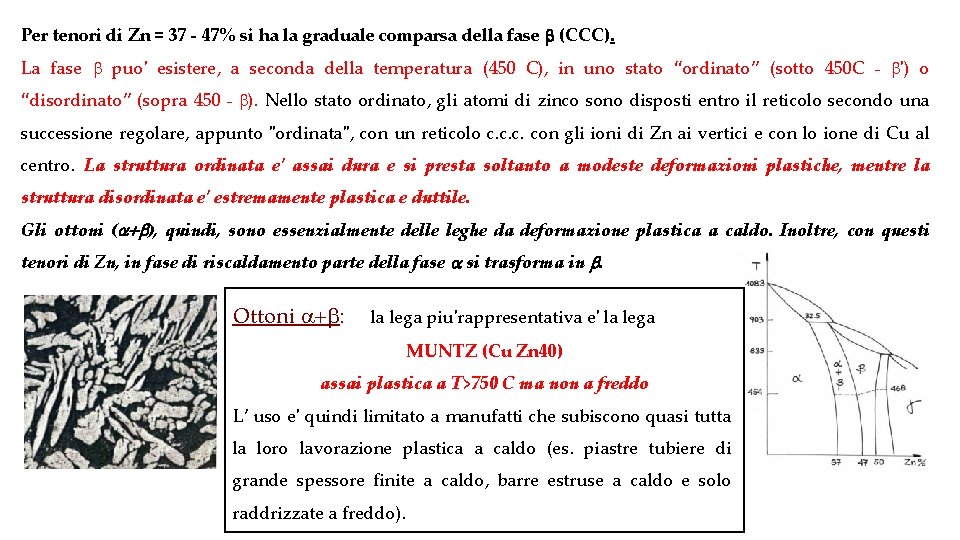 Per tenori di Zn = 37 - 47% si ha la graduale comparsa della