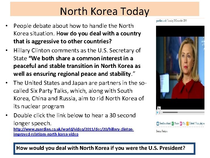 North Korea Today • People debate about how to handle the North Korea situation.