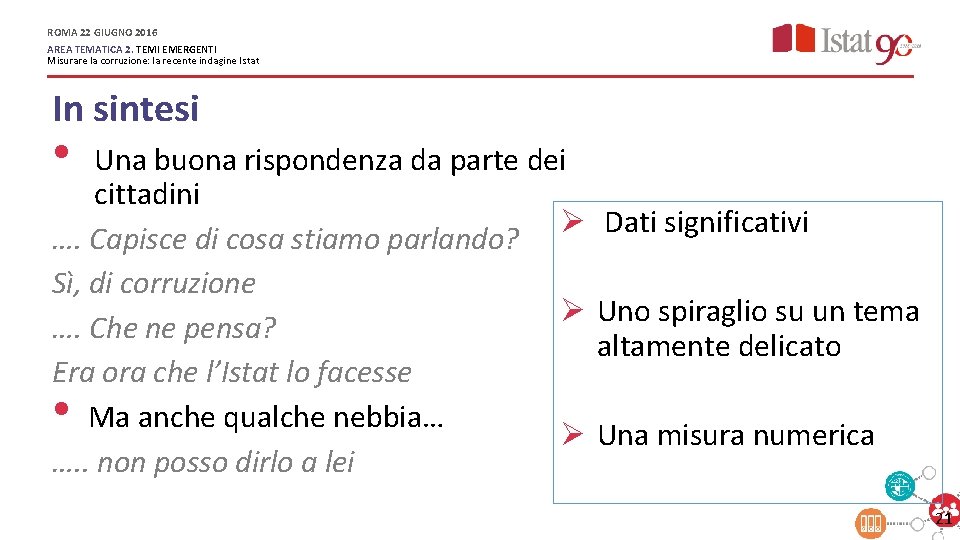 ROMA 22 GIUGNO 2016 AREA TEMATICA 2. TEMI EMERGENTI Misurare la corruzione: la recente