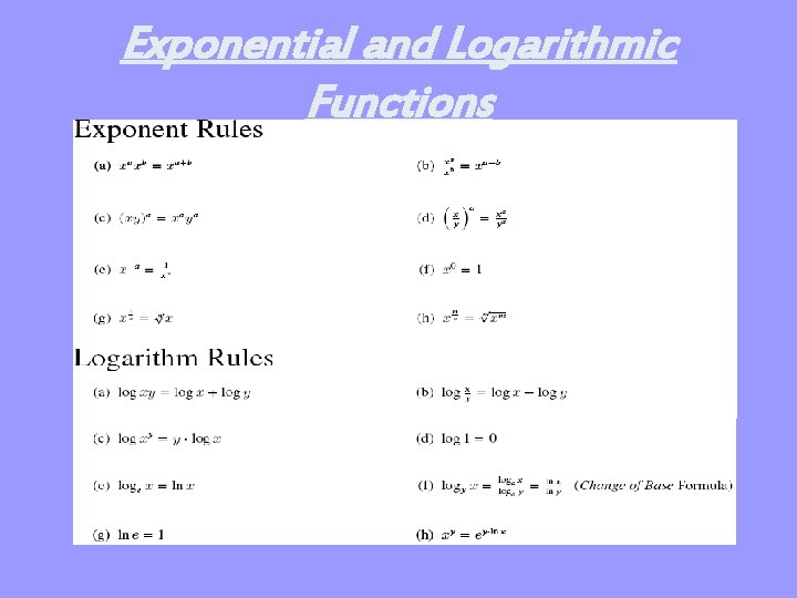 Exponential and Logarithmic Functions 