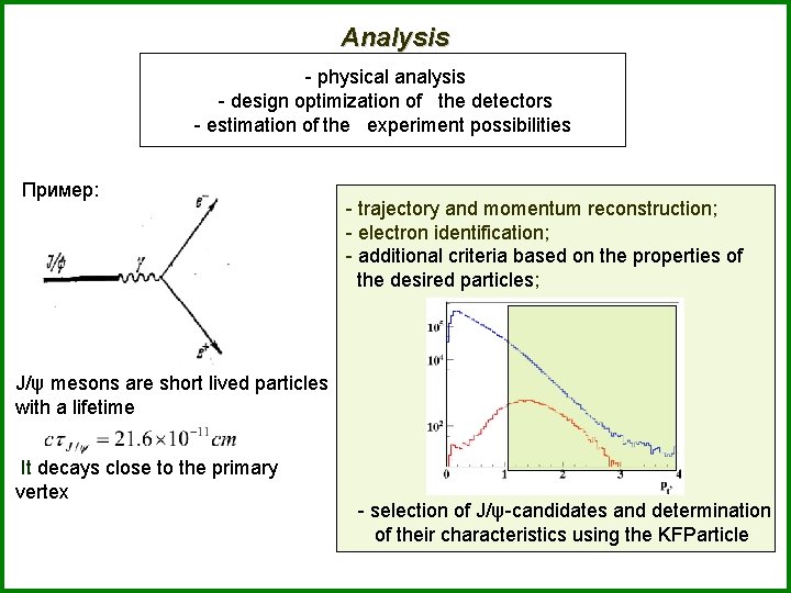 Analysis - physical analysis - design optimization of the detectors - estimation of the