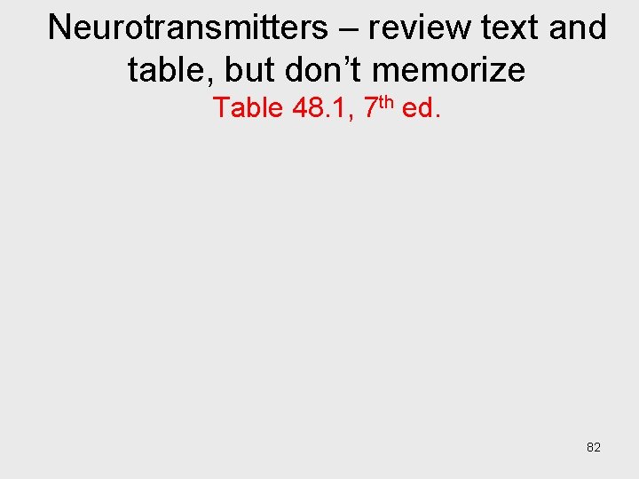 Neurotransmitters – review text and table, but don’t memorize Table 48. 1, 7 th