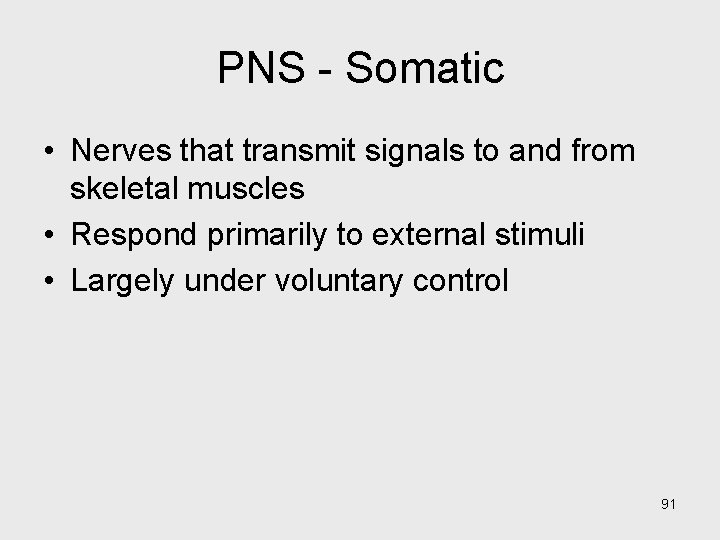 PNS - Somatic • Nerves that transmit signals to and from skeletal muscles •