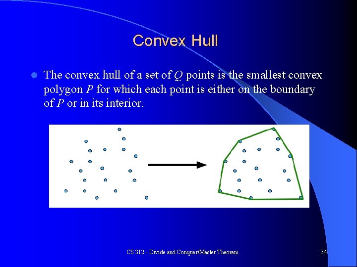 Convex Hull l The convex hull of a set of Q points is the