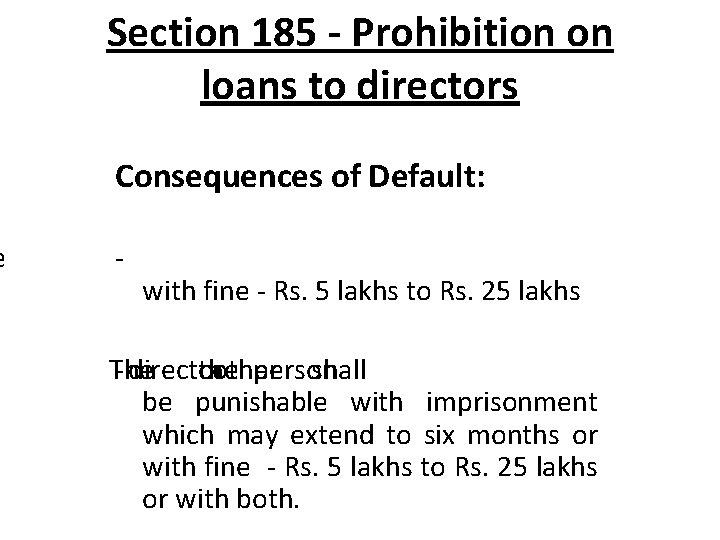 e Section 185 - Prohibition on loans to directors Consequences of Default: - with