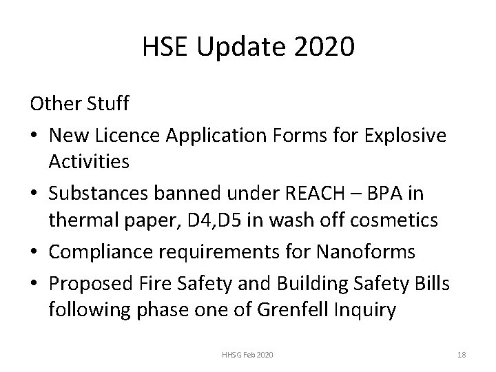 HSE Update 2020 Other Stuff • New Licence Application Forms for Explosive Activities •
