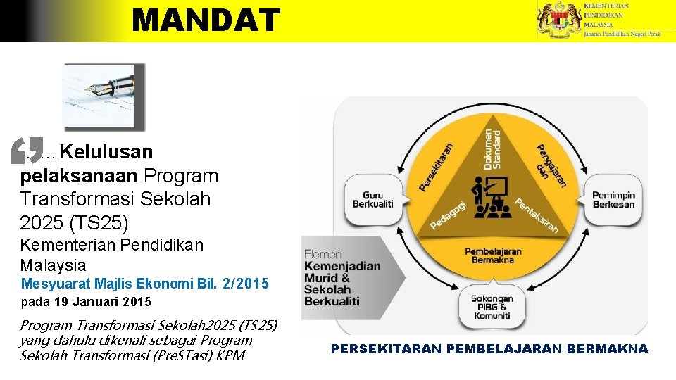 MANDAT ‘’ ……Kelulusan pelaksanaan Program Transformasi Sekolah 2025 (TS 25) Kementerian Pendidikan Malaysia Mesyuarat