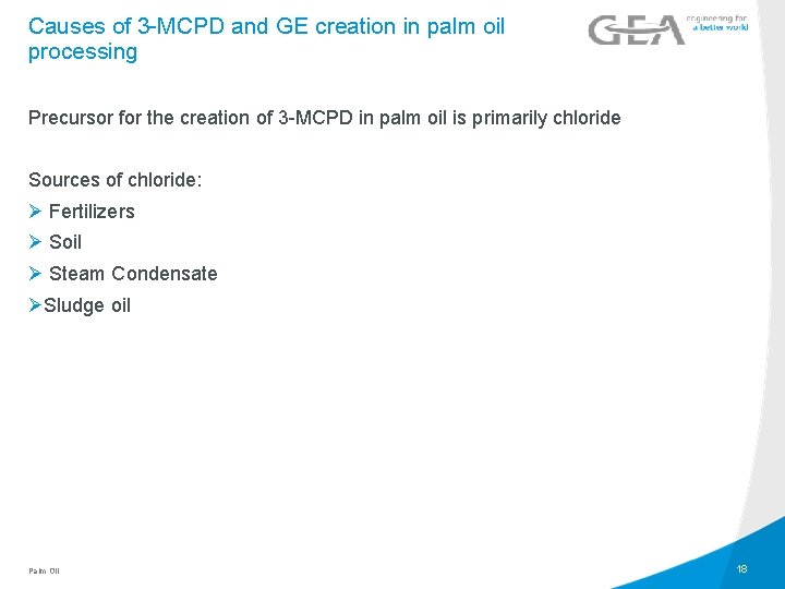 Causes of 3 -MCPD and GE creation in palm oil processing Precursor for the