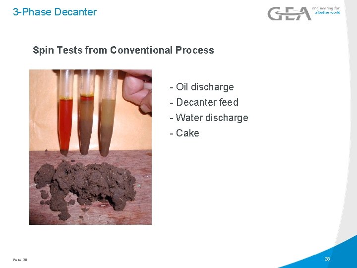 3 -Phase Decanter Spin Tests from Conventional Process - Oil discharge - Decanter feed