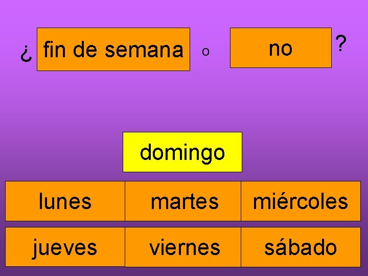 ¿ fin de semana o no ? domingo lunes martes miércoles jueves viernes sábado