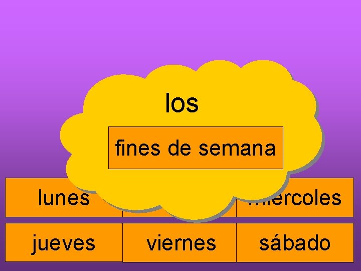 los fines de semana lunes martes miércoles jueves viernes sábado 