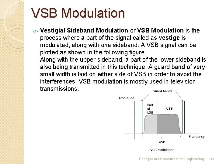VSB Modulation Vestigial Sideband Modulation or VSB Modulation is the process where a part VSB Modulation Vestigial Sideband Modulation or VSB Modulation is the process where a part