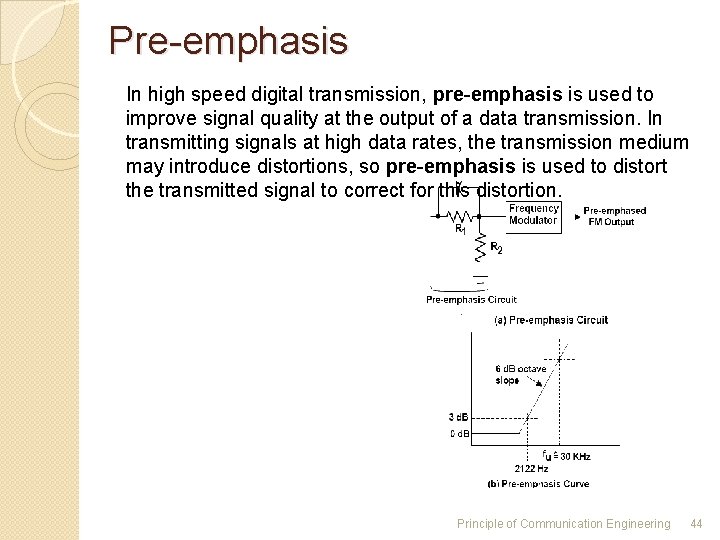 Pre-emphasis In high speed digital transmission, pre-emphasis is used to improve signal quality at Pre-emphasis In high speed digital transmission, pre-emphasis is used to improve signal quality at