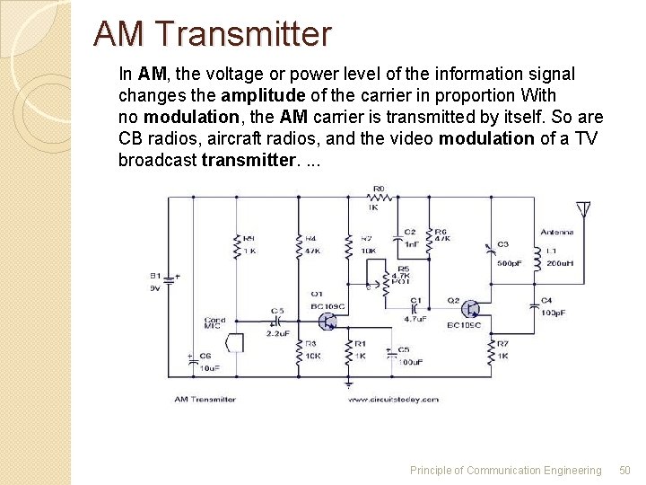 AM Transmitter In AM, the voltage or power level of the information signal changes AM Transmitter In AM, the voltage or power level of the information signal changes