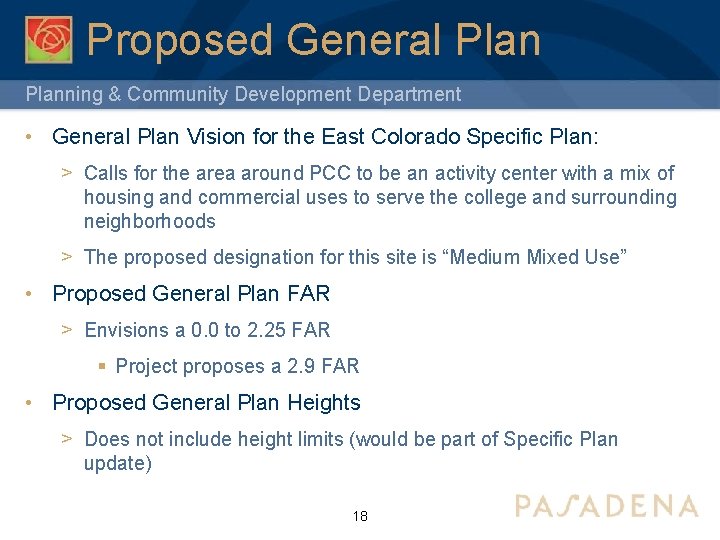 Proposed General Planning & Community Development Department • General Plan Vision for the East