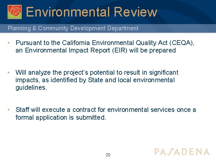 Environmental Review Planning & Community Development Department • Pursuant to the California Environmental Quality