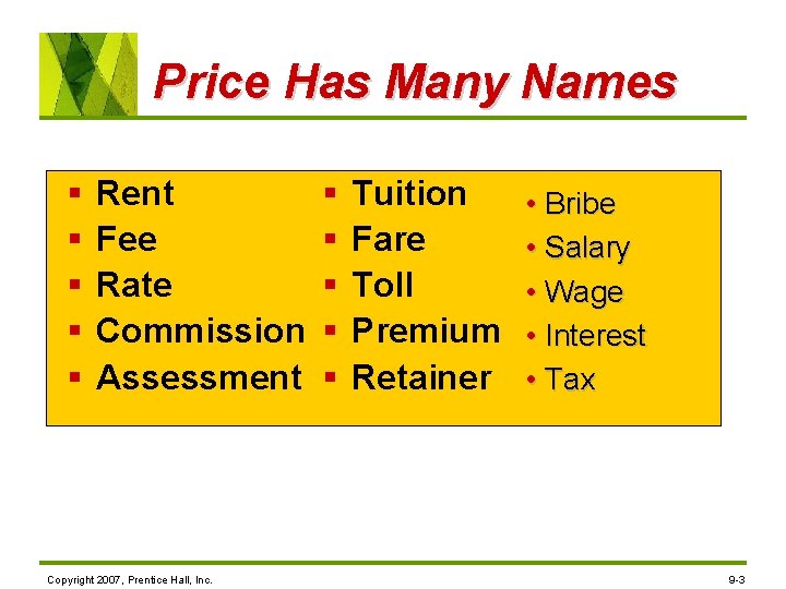 Price Has Many Names ice? § § § Rent Fee Rate Commission Assessment Copyright