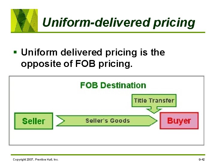 Uniform-delivered pricing § Uniform delivered pricing is the opposite of FOB pricing. § Here