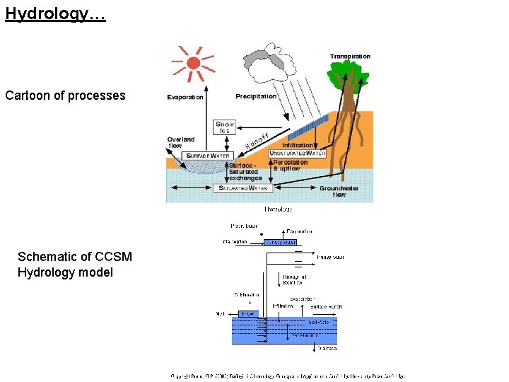 Hydrology… Cartoon of processes Schematic of CCSM Hydrology model 