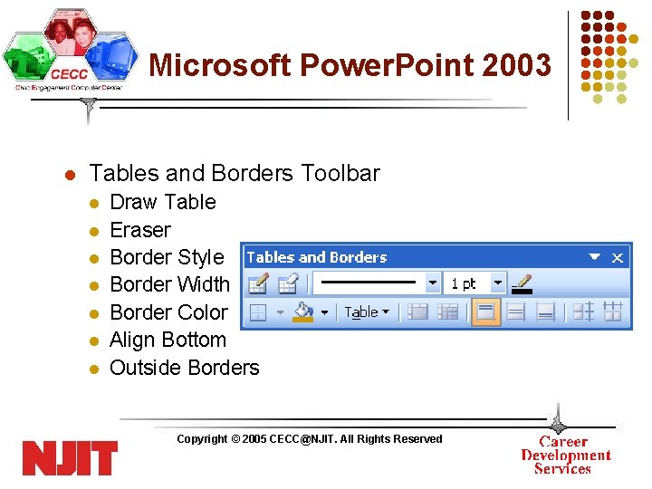 Microsoft Power. Point 2003 l Tables and Borders Toolbar l l l l Draw