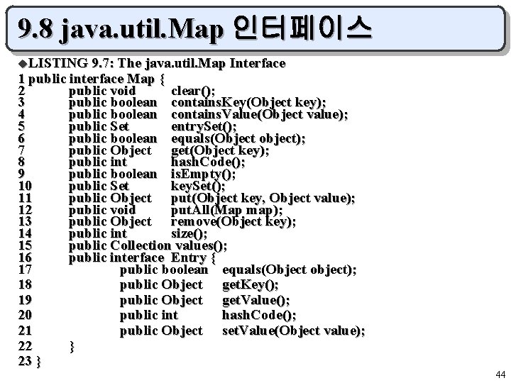 9. 8 java. util. Map 인터페이스 u. LISTING 9. 7: The java. util. Map