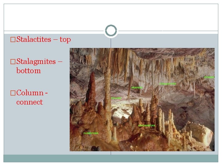 �Stalactites – top �Stalagmites – bottom �Column - connect 
