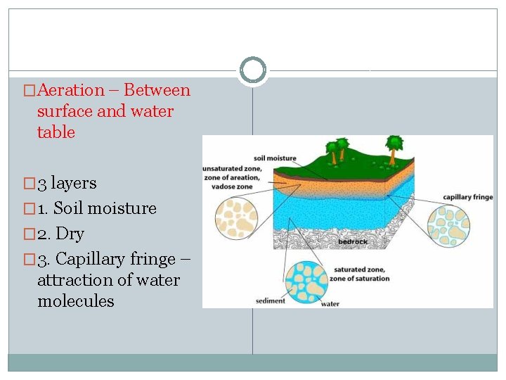 �Aeration – Between surface and water table � 3 layers � 1. Soil moisture