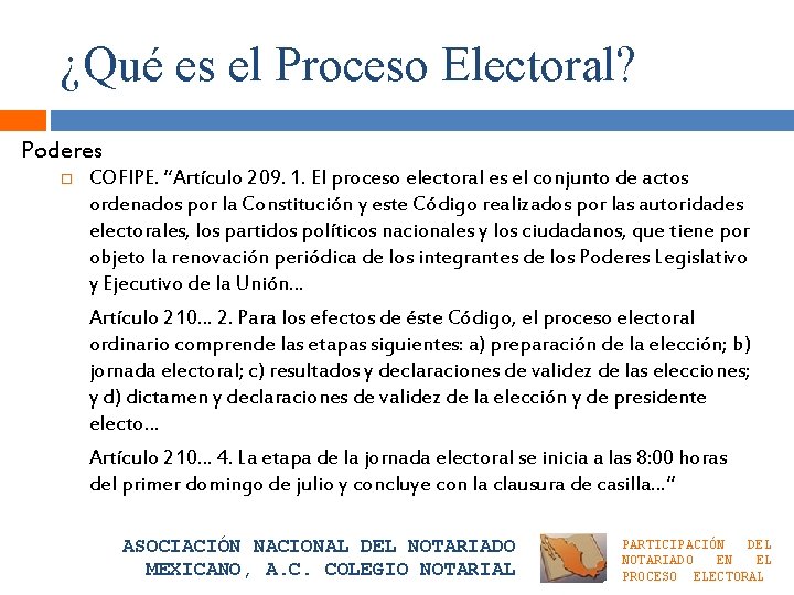 ¿Qué es el Proceso Electoral? Poderes COFIPE. “Artículo 209. 1. El proceso electoral es