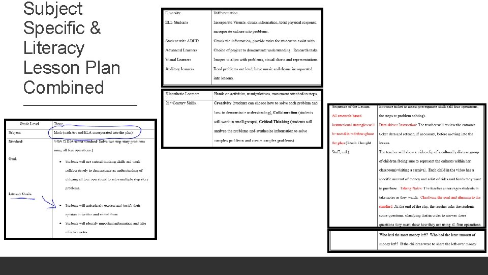 Subject Specific & Literacy Lesson Plan Combined 