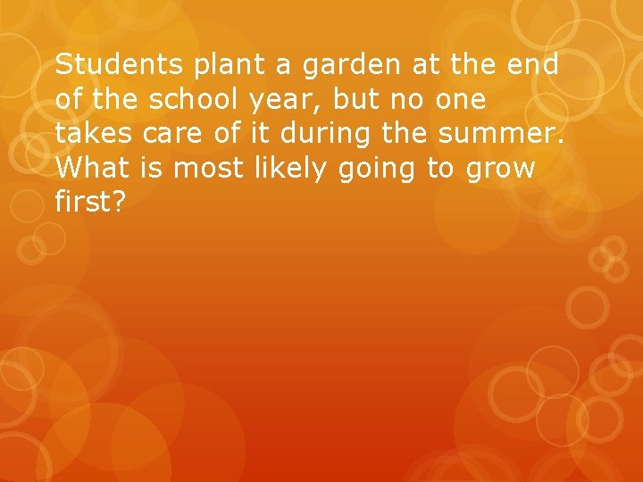Students plant a garden at the end of the school year, but no one Students plant a garden at the end of the school year, but no one