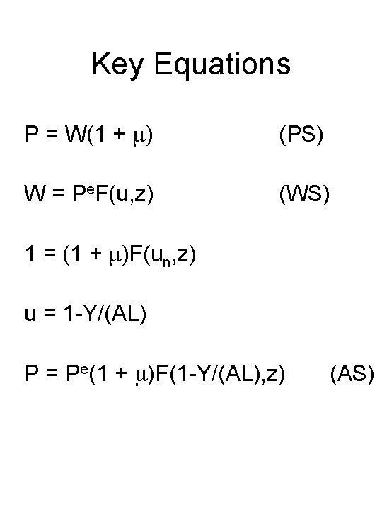 Key Equations P = W(1 + m) (PS) W = Pe. F(u, z) (WS)