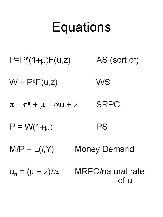 Equations P=Pe(1+m)F(u, z) AS (sort of) W = Pe. F(u, z) WS p =