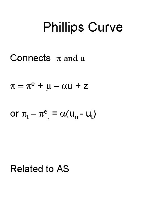 Phillips Curve Connects p and u p = pe + m - au +