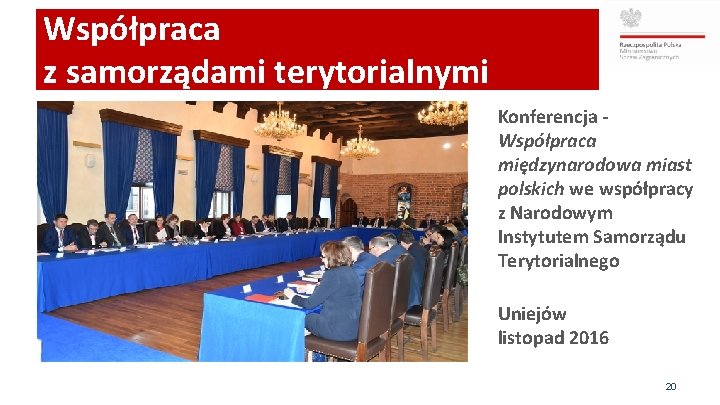Współpraca z samorządami terytorialnymi Konferencja Współpraca międzynarodowa miast polskich we współpracy z Narodowym Instytutem